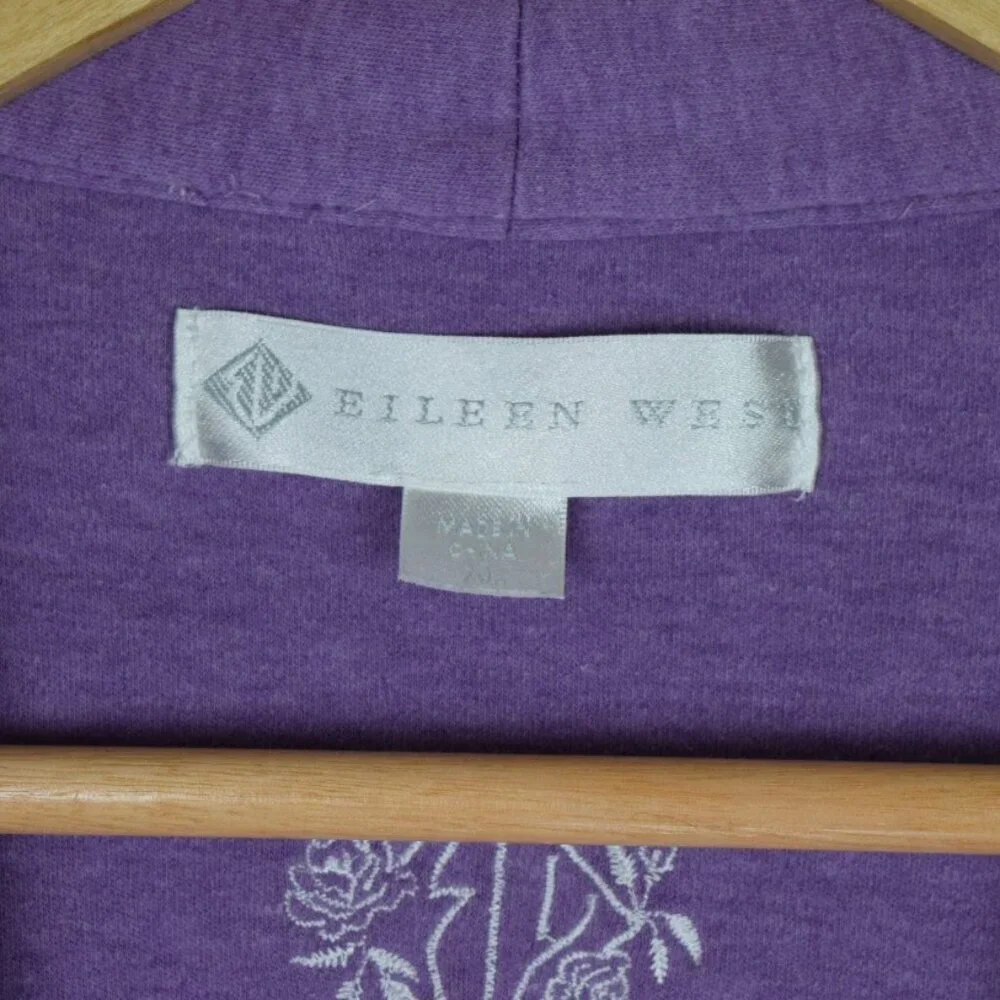 EILEEN WEST COTTON PURPLE LONG SLEEVE BELTED POCKETS ROBE - Picture 9 of 10